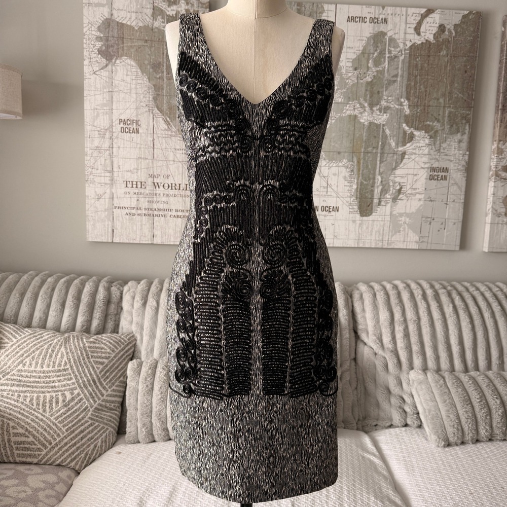 Artelierโ Nicole Miller Womens 6 Black Silver Soutache Sheath Dress business